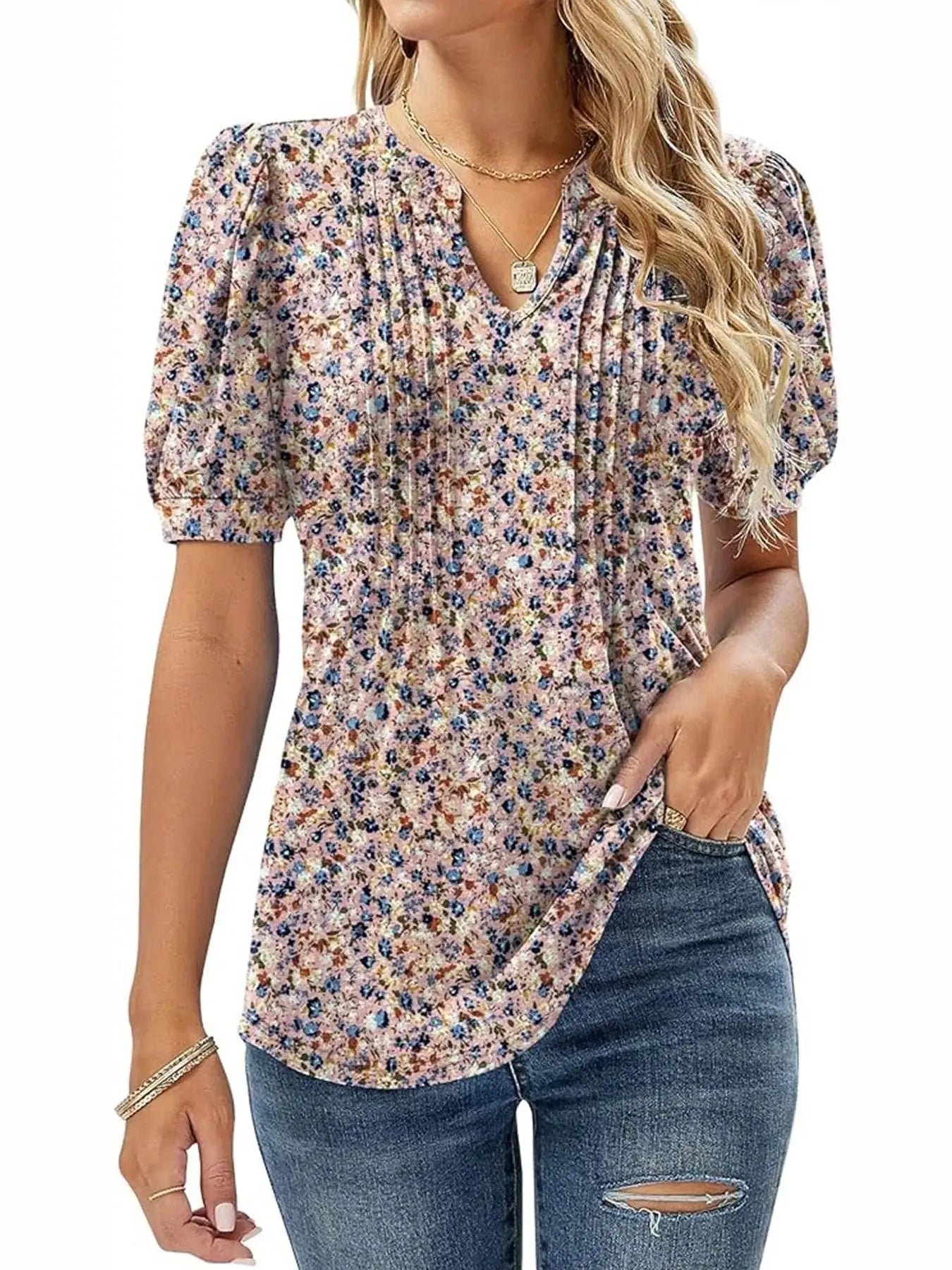 Summer V-Neck Puff Sleeve Tunic Tops for Women Women’s Apparel by Zopi / AliExpress