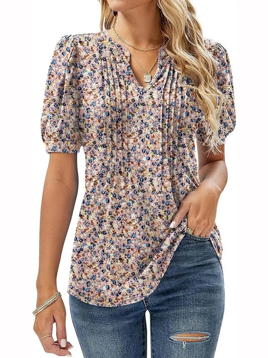 Summer V-Neck Puff Sleeve Tunic Tops for Women - GiFTiFY