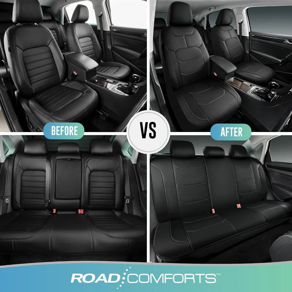 Premium Leather Car Seat Covers Full Set, Airbag Compatible, Universal Fit for Most Cars, Trucks, SUVs, Vans, Black GiFiFY