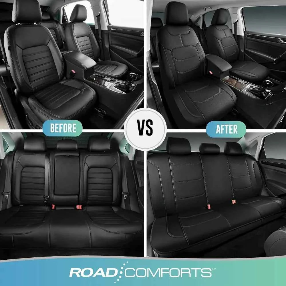 Premium Leather Car Seat Covers Full Set, Airbag Compatible, Universal Fit for Most Cars, Trucks, SUVs, Vans, Black by GiFiFY