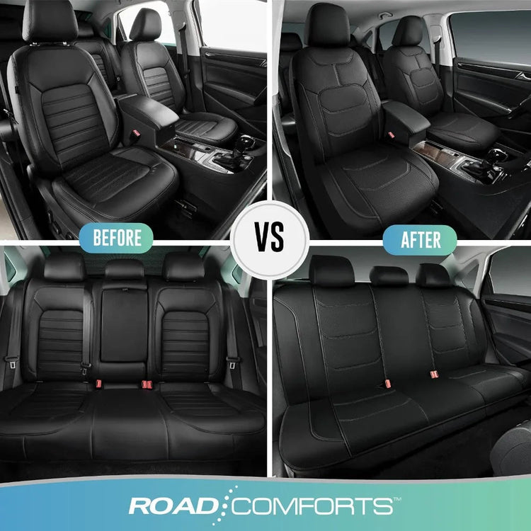 Premium Leather Car Seat Covers Full Set, Airbag Compatible, Universal Fit for Most Cars, Trucks, SUVs, Vans, Black GiFiFY