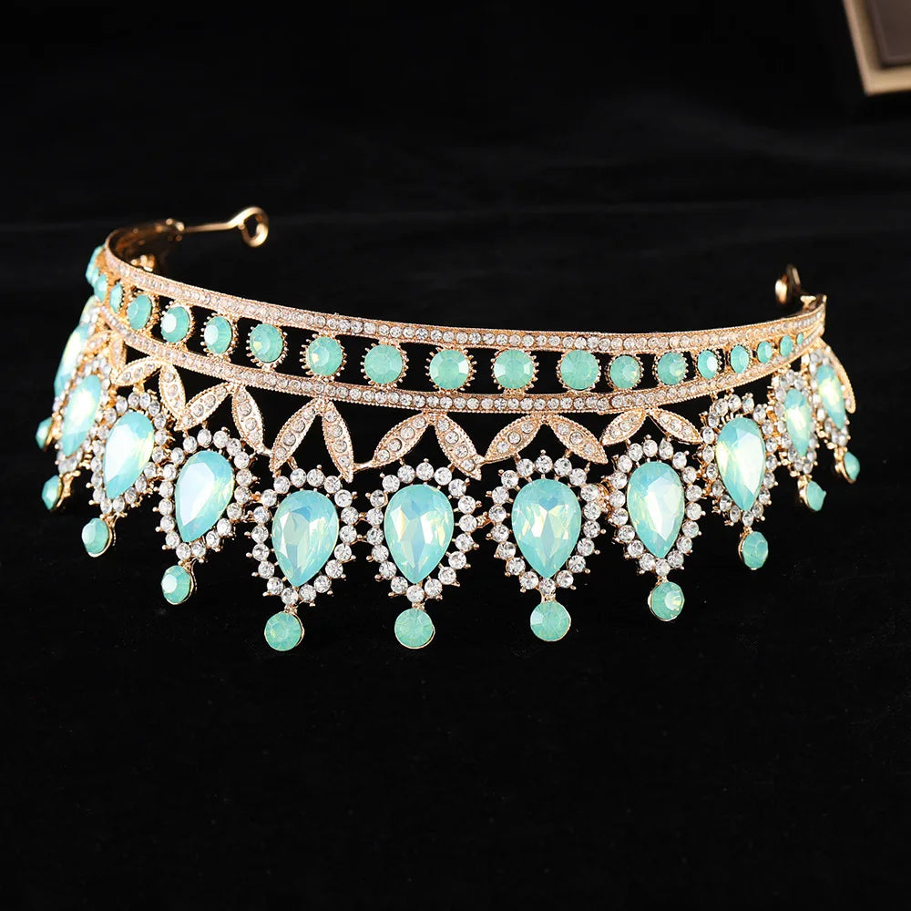Baroque Luxury Silver Color Pink Opal Crystal Bridal Tiaras Crown Rhinestone Pageant Diadem Headpieces Wedding Hair Accessories GiFTiFY