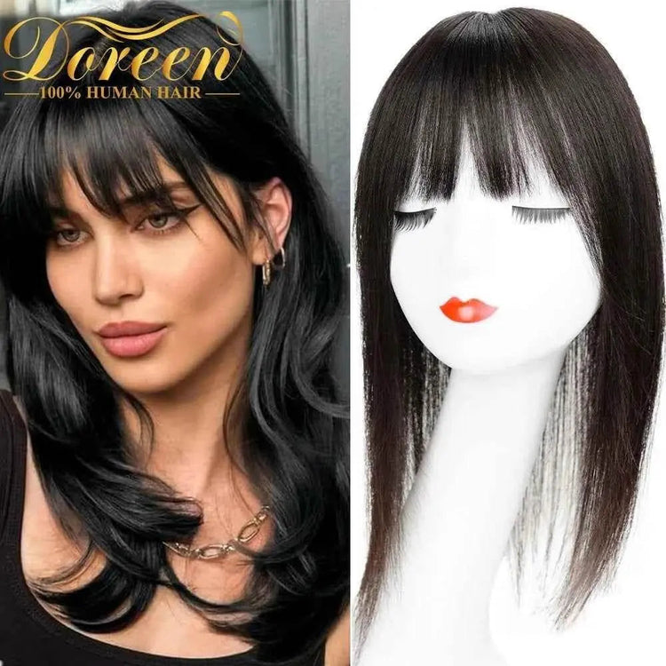 Doreen 13*13cm 8" 12" 16" Topper Hair with Bangs Real Remy Human Hair Toppers for Women With Thin Hair Silk Base with Hair Weft