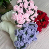 Creative Crochet Rose Bouquet Blanket Fashion Finished Rose Nap Blanket Soft Flower Hugging Blanket Valentine&