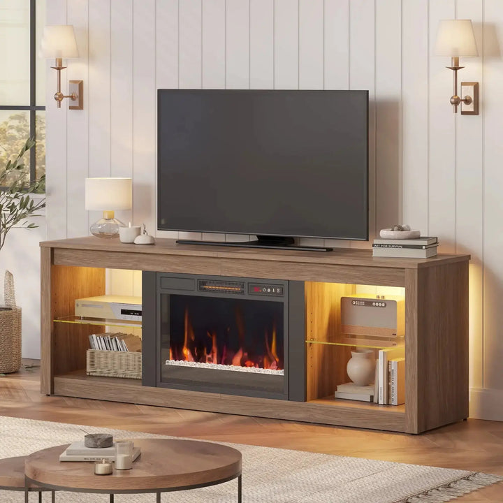 Modern Electric 7 Color LED Fireplace TV Stand for TVs up to 70", White Marble DSERS