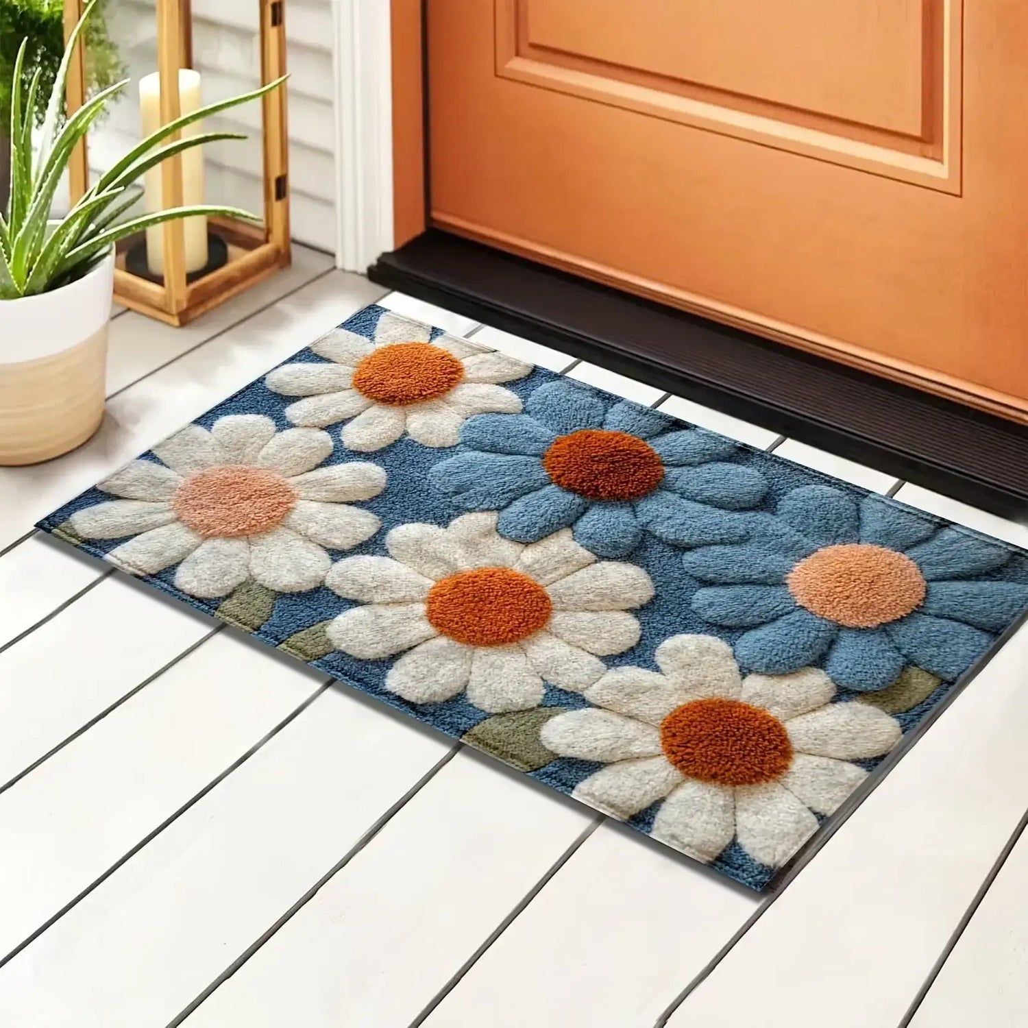 VIKAMA Daisy Pattern Carpet Doormat Non-slip Laundry Room Rug For Bedroom Floor Mat Home Decor Bedside Rugs Outdoor Carpet Bath Mat by DSERS