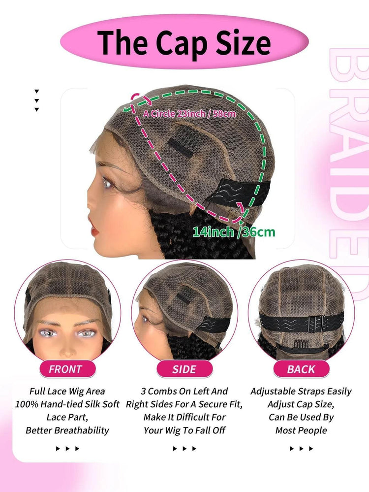 Cornrows Full Lace Braided Wigs Synthetic Knotless Box Braiding Wigs For Black Women 36&