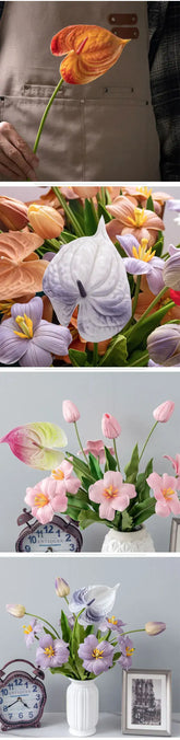 10Pc/lot PU Artificial Flowers Anthurium Bridal Bouquet Wedding Decoration Fake Palm Flowers Home Party Table Floral Arrangement