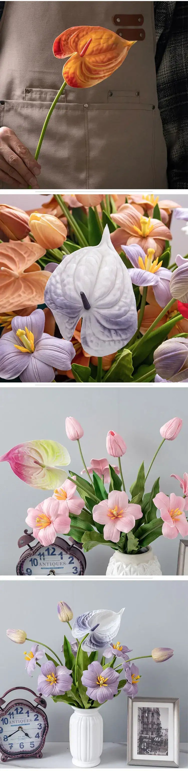 10Pc/lot PU Artificial Flowers Anthurium Bridal Bouquet Wedding Decoration Fake Palm Flowers Home Party Table Floral Arrangement