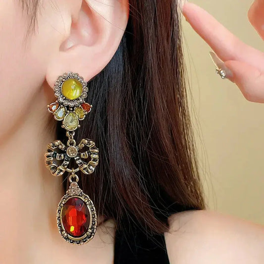 Draweye Bows Earrings for Women Medieval Palace Style Vintage Korean Fashion Aretes De Mujer Geometric Elegant Jewelry DSERS