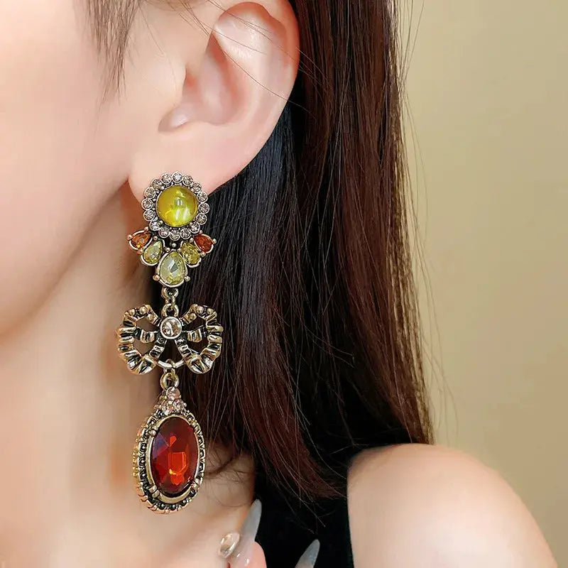 Draweye Bows Earrings for Women Medieval Palace Style Vintage Korean Fashion Aretes De Mujer Geometric Elegant Jewelry - GiFTiFY