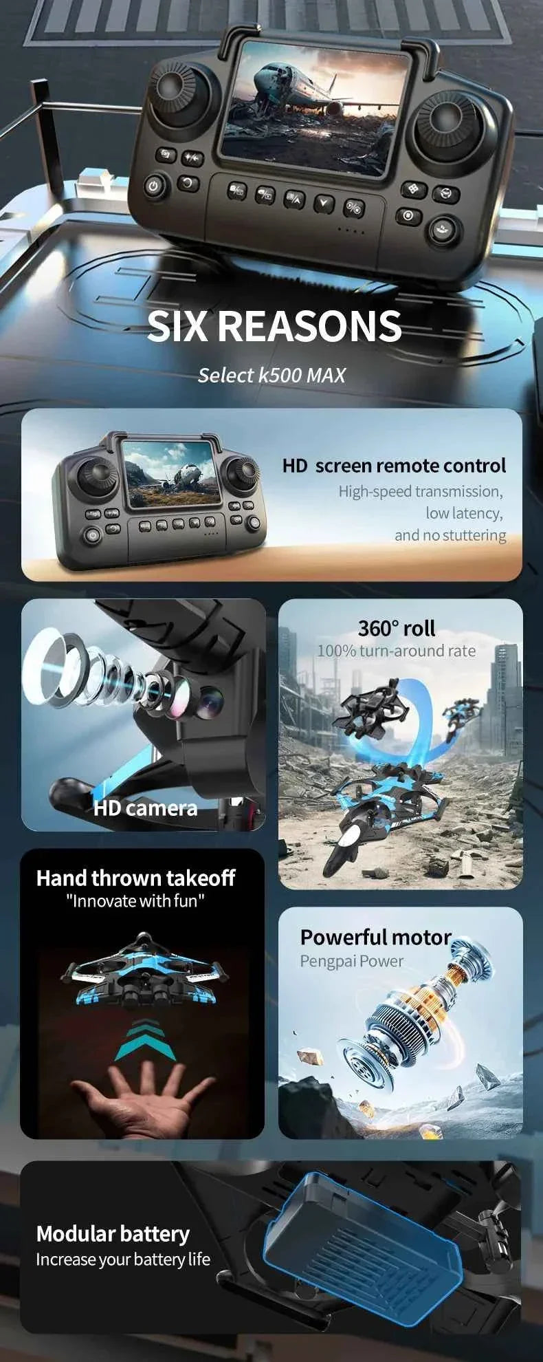 K500MAX Drone Fighter Jet 4k HD Professional Drone Camera WIFI Fpv Aircraft Quadcopte Aerial Photography Drone Birthday Toys