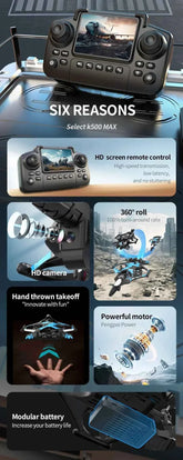 K500MAX Drone Fighter Jet 4k HD Professional Drone Camera WIFI Fpv Aircraft Quadcopte Aerial Photography Drone Birthday Toys