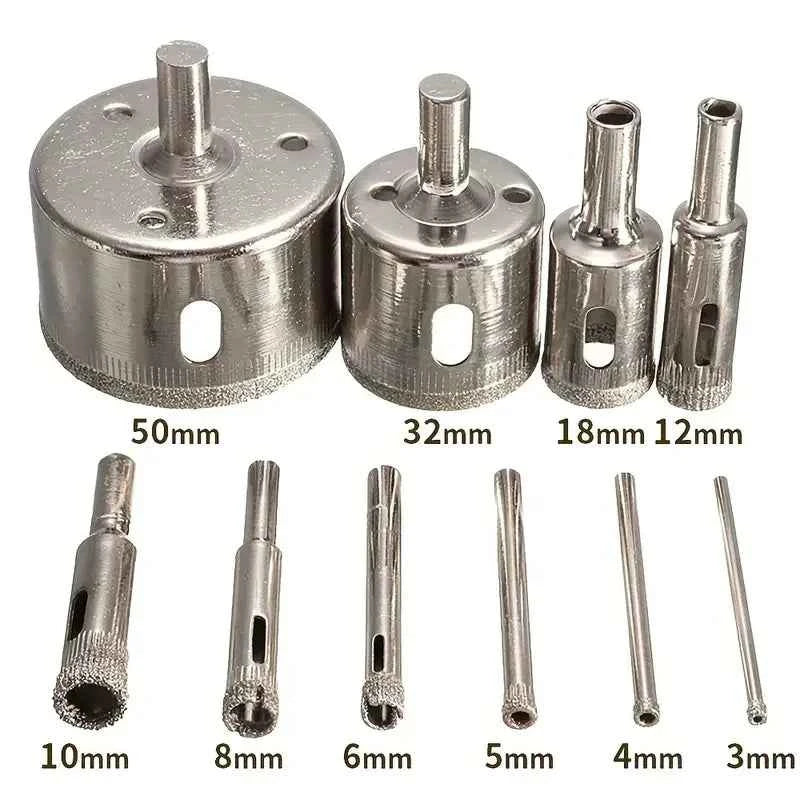 10PCS 3-50mm Diamond Hole Saw Drill Bits Set For Glass Marble Porcelain Tile Cutting Tools Drill Bits Set