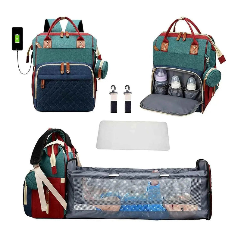 3 In 1 Diaper Bag Backpack Foldable Baby Bed Waterproof Travel Bag with USB Charge Diaper Bag Backpack with Changing Bed 3 types Diaper Bag Backpack by DS