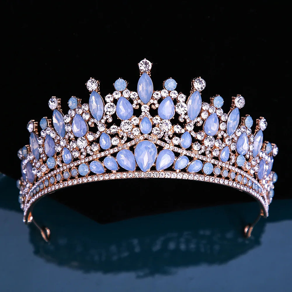 Baroque Pink Opal Crystal Bridal Crown Royal Queen Tiaras Rhinestone Pageant Prom Diadem Princess Wedding Crown Hair Accessories GiFTiFY