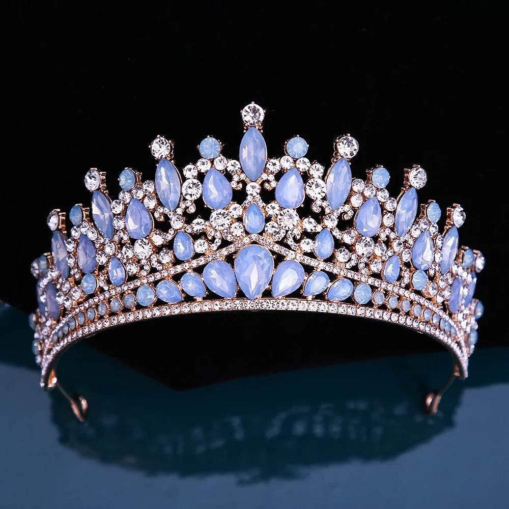 Baroque Pink Opal Crystal Bridal Crown Royal Queen Tiaras Rhinestone Pageant Prom Diadem Princess Wedding Crown Hair Accessories - GiFTiFY