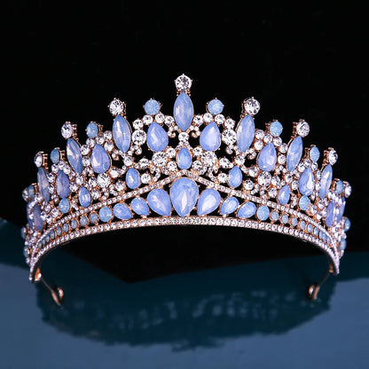 Baroque Pink Opal Crystal Bridal Crown Royal Queen Tiaras Rhinestone Pageant Prom Diadem Princess Wedding Crown Hair Accessories GiFTiFY