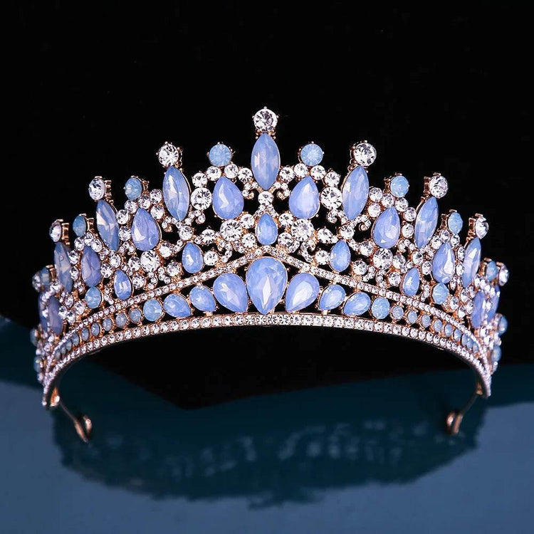 Baroque Pink Opal Crystal Bridal Crown Royal Queen Tiaras Rhinestone Pageant Prom Diadem Princess Wedding Crown Hair Accessories - GiFTiFY