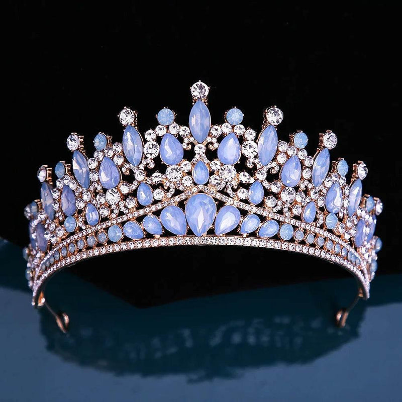Baroque Pink Opal Crystal Bridal Crown Royal Queen Tiaras Rhinestone Pageant Prom Diadem Princess Wedding Crown Hair Accessories Tiaras by DSERS