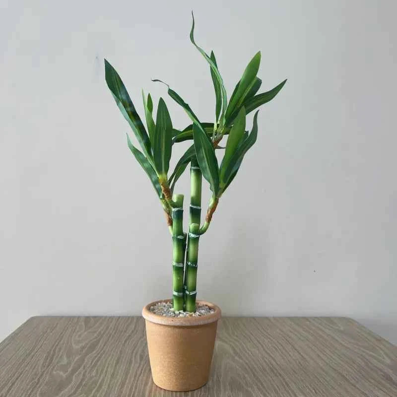 Artificial Lucky Bamboo Plant Green Potted Garden Outdoor Living Room Desktop Aesthetic Space Tropical Rainforest Home Decor by DSERS