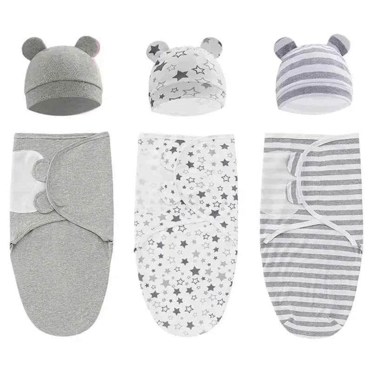 100% Organic Cotton Baby Swaddle Blanket Wrap Hat Set for Infant Adjustable Newborn Swaddle Baby Swaddle for 0-3 Month - GiFTiFY