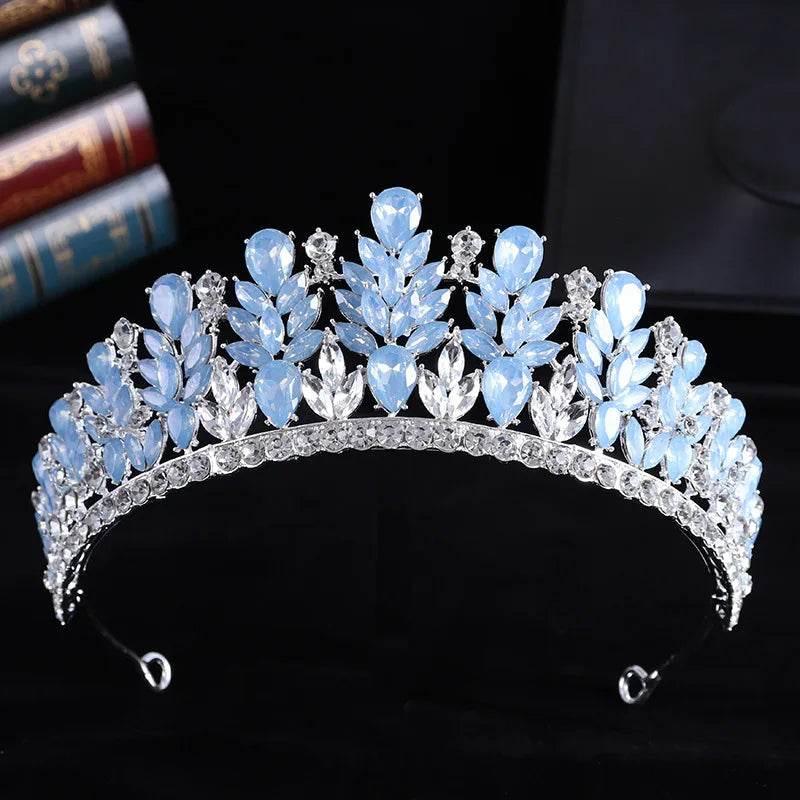 Baroque Green Pink Opal Wedding Headband Crystal Bridal Crown Tiara Hair Jewelry Accessories Women Rhinestone Royal Queen Diadem Tiaras by DSERS