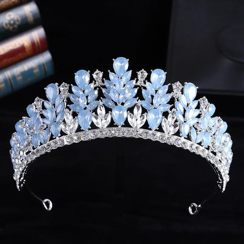 Baroque Green Pink Opal Wedding Headband Crystal Bridal Crown Tiara Hair Jewelry Accessories Women Rhinestone Royal Queen Diadem DSERS
