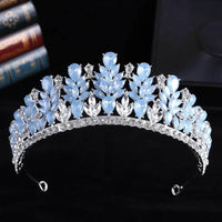 Baroque Green Pink Opal Wedding Headband Crystal Bridal Crown Tiara Hair Jewelry Accessories