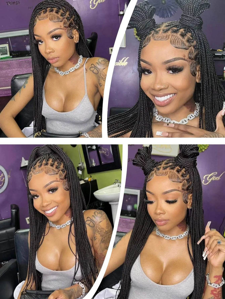 Knotless Box Braids Wig Long 36Inch Cornrow Braided Wigs Synthetic Full Lace Front Wig For Black Women Goddess Braiding Hair Wig - GiFTiFY
