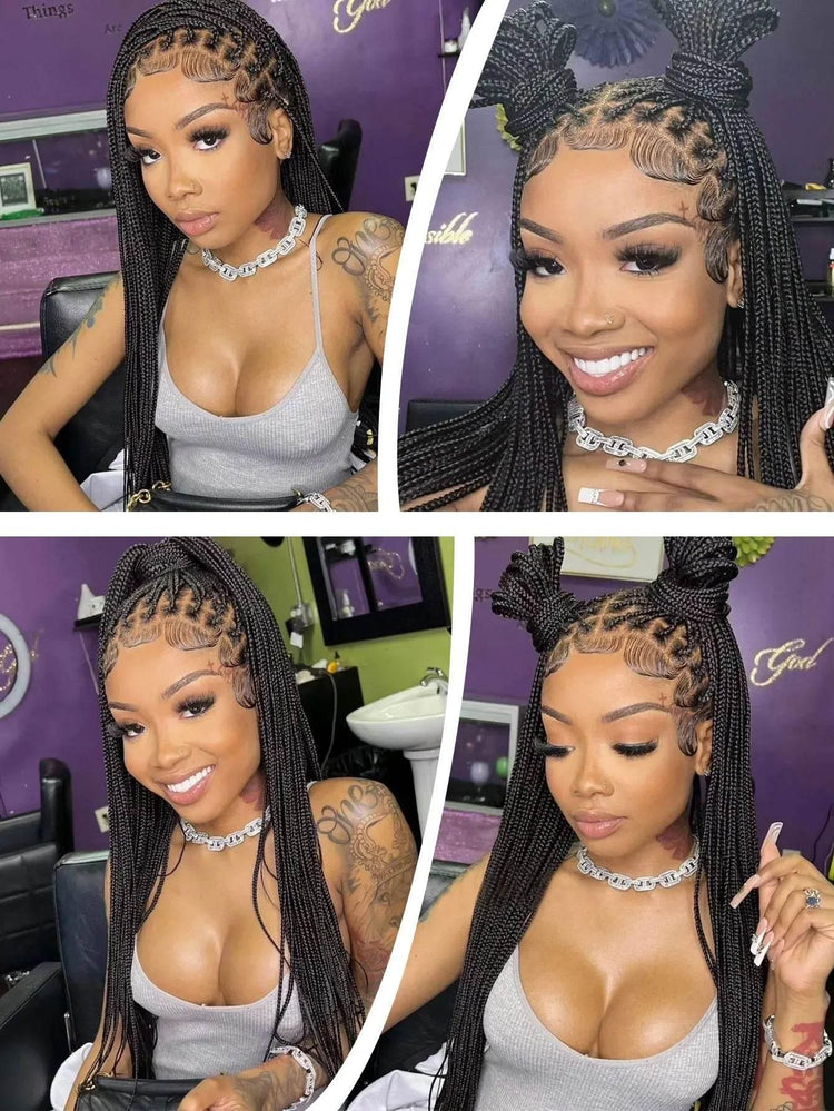 Knotless Box Braids Wig Long 36Inch Cornrow Braided Wigs Synthetic Full Lace Front Wig For Black Women Goddess Braiding Hair Wig - GiFTiFY