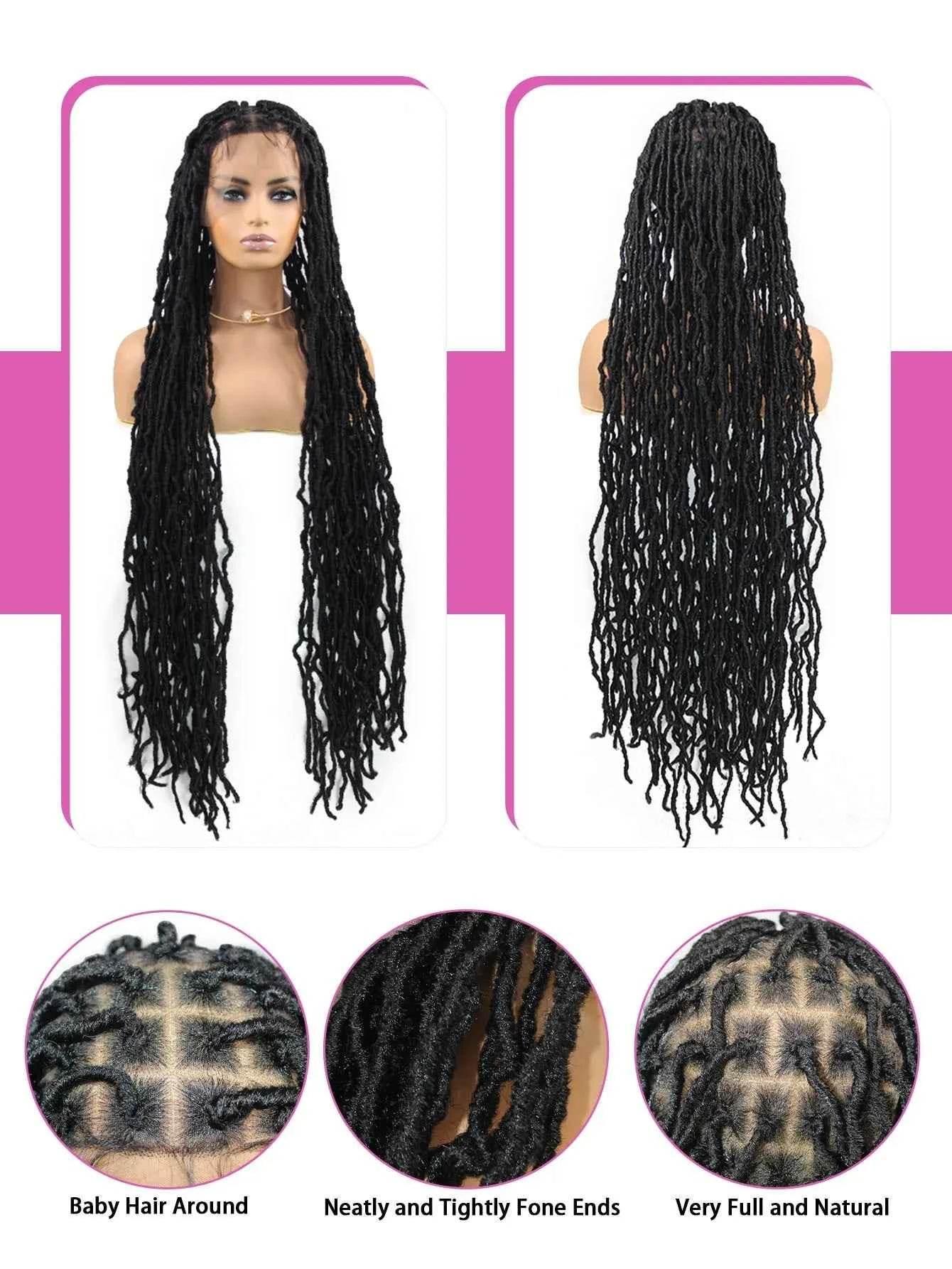Synthetic Lace Braided Wigs Faux Locs Lace Front Wig for Women Butterfly Locs Braids Wig Long Dreadlocks Free Part 40 Inch - GiFTiFY