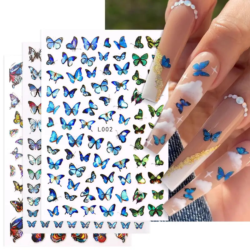 Blue Butterfly Self-Adhesive Nail Stickers Colorful 3D