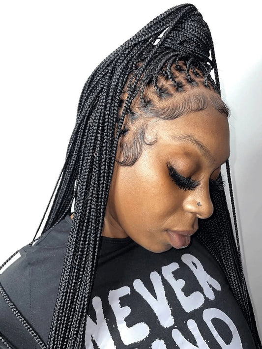 Small Square Knotless Box Braided Wig With Baby Hair Synthetic Full Lace Cornrow Braids Wigs Goddess Braided Wig For Black Women GiFTiFY