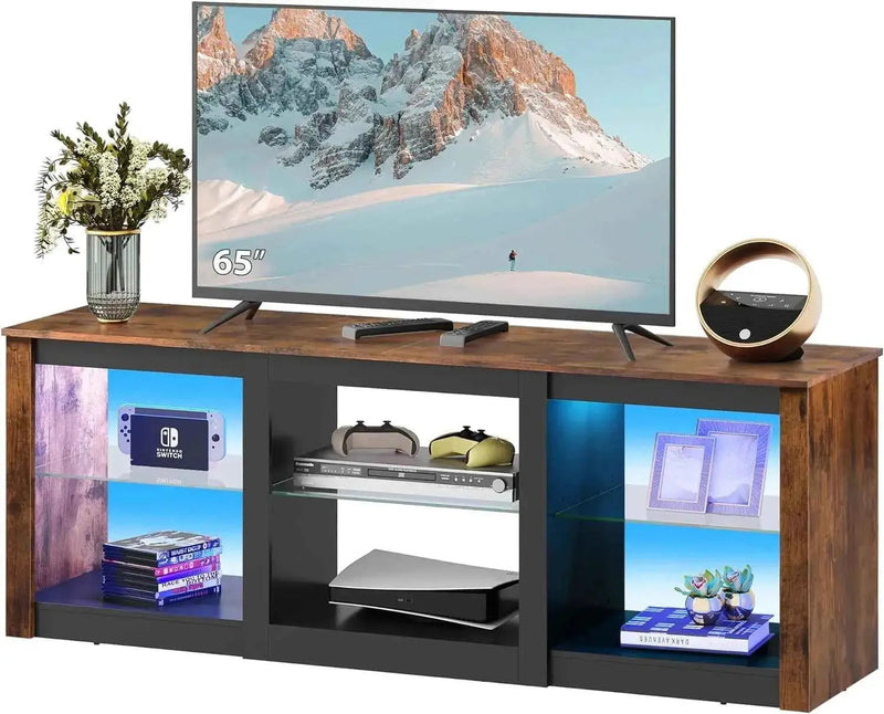 LED TV Stand for 65-Inch TV, 58-Inch Entertainment Center with Adjustable Glass Shelves, Modern Media Console for Living LED TV stand by DSERS
