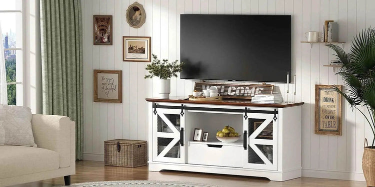Modern TV Stand for TVs up to 60’’, Entertainment Center w/1 Drawer & 2 Storage Cabinets, Large Media Console Cabinet - GiFTiFY