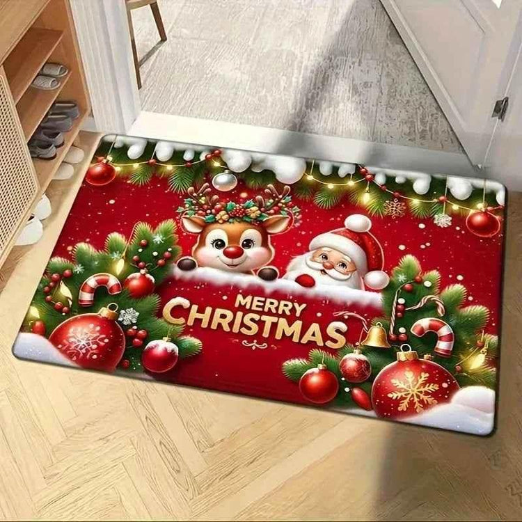 VIKAMA Red Flannel Christmas Santa Claus Entryway Rug Welcome Floor Mat Entrance Carpet Christmas Ornament Living Room Rugs - GiFTiFY