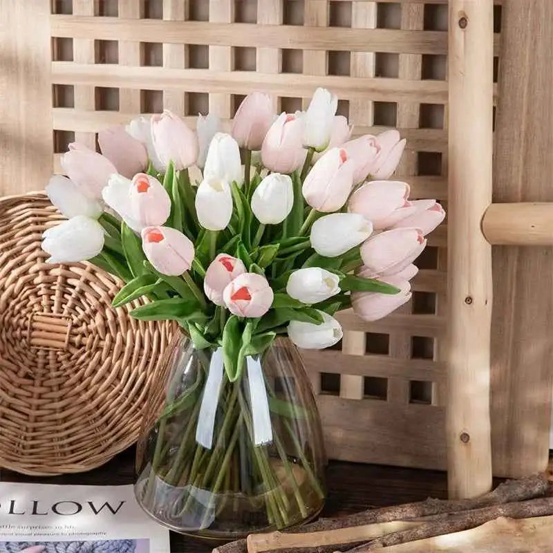 5 Pieces Tulips Artificial Flowers Bunch Home Decor Real Touch Tulip Flowers for Decoration Wedding Bridal Bouquet Fake Flowers by DSERS