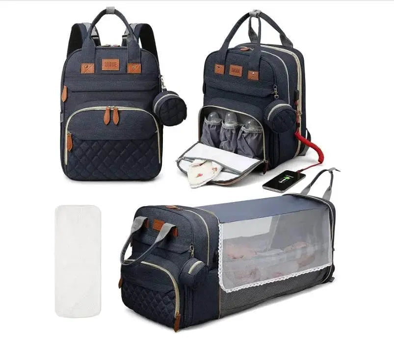 3 In 1 Diaper Bag Backpack Foldable Baby Bed Waterproof Travel Bag with USB Charge Diaper Bag Backpack with Changing Bed 3 types Diaper Bag Backpack by DS