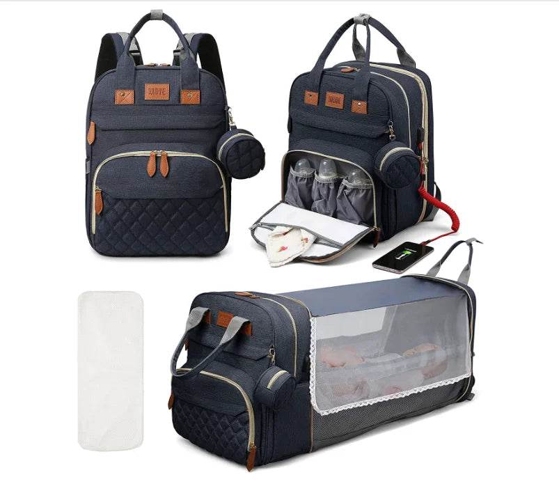 3 In 1 Diaper Bag Backpack Foldable Baby Bed Waterproof Travel Bag with USB Charge Diaper Bag Backpack with Changing Bed 3 types - GiFTiFY
