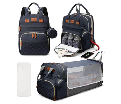 3 In 1 Diaper Bag Backpack Foldable Baby Bed Waterproof Travel Bag with USB Charge Diaper Bag Backpack with Changing Bed 3 types - GiFTiFY