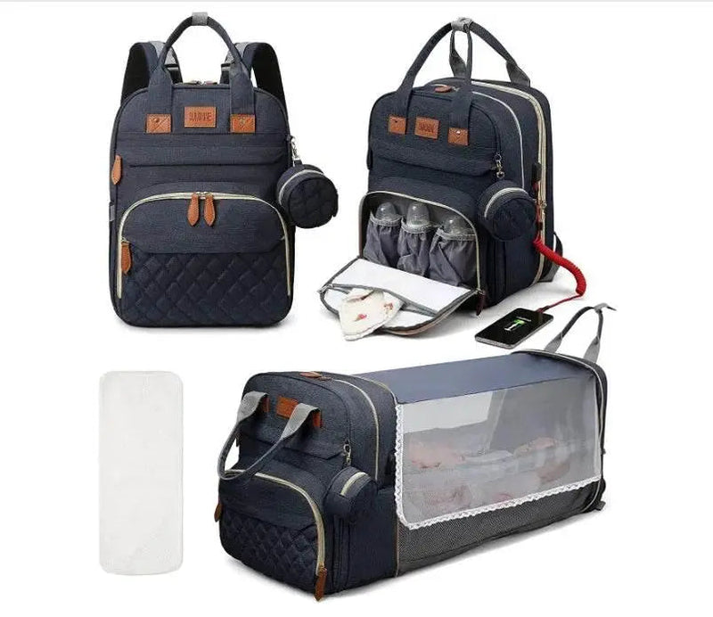 3 In 1 Diaper Bag Backpack Foldable Baby Bed Waterproof Travel Bag with USB Charge Diaper Bag Backpack with Changing Bed 3 types Diaper Bag Backpack by DS