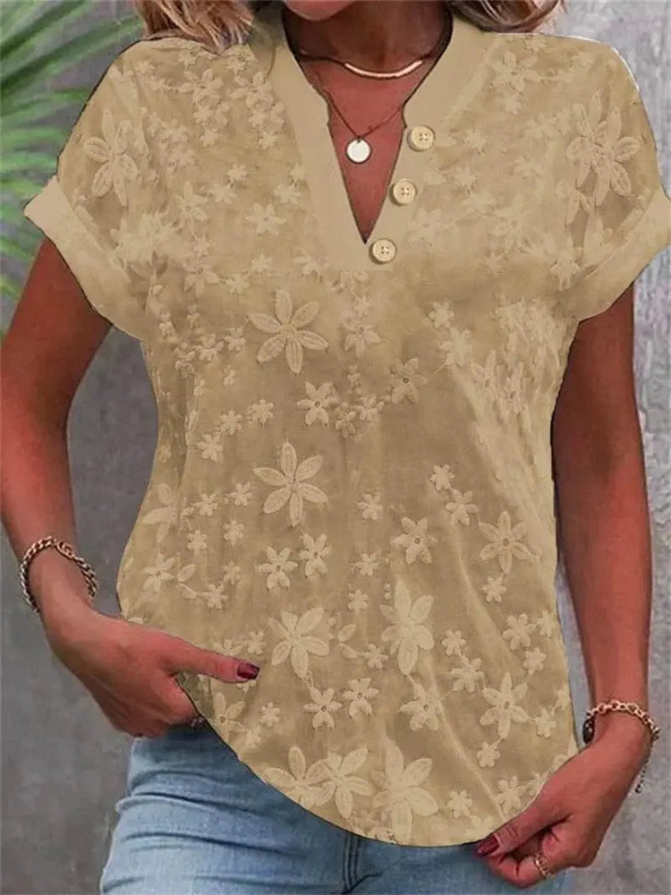Elegant V-Neck Short Sleeve Blouse for Summer - GiFTiFY