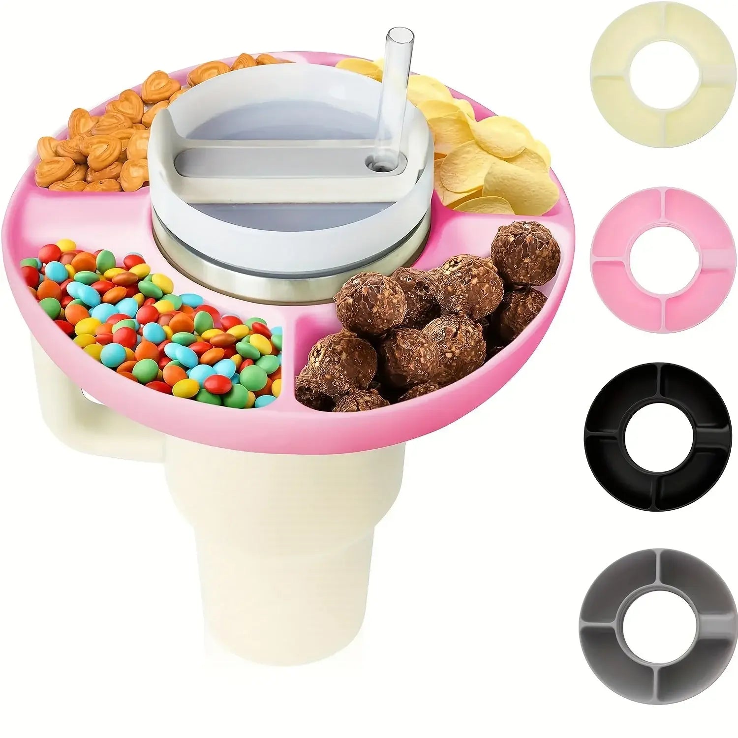 Pink Silicone Snack Bowl with Cup Holder