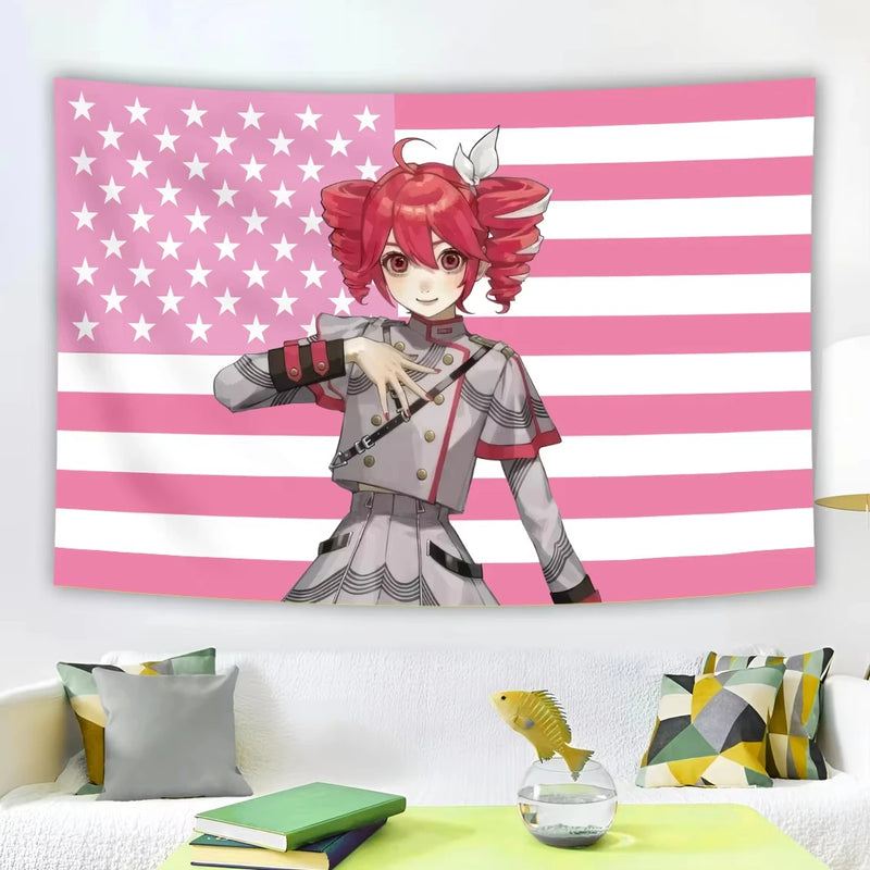 Anime Hatsune Miku American Flag Background Decoration Tapestry Dormitory Bedhead Tapestry Living Room Sofa Background Tapestry wall decore by DSERS