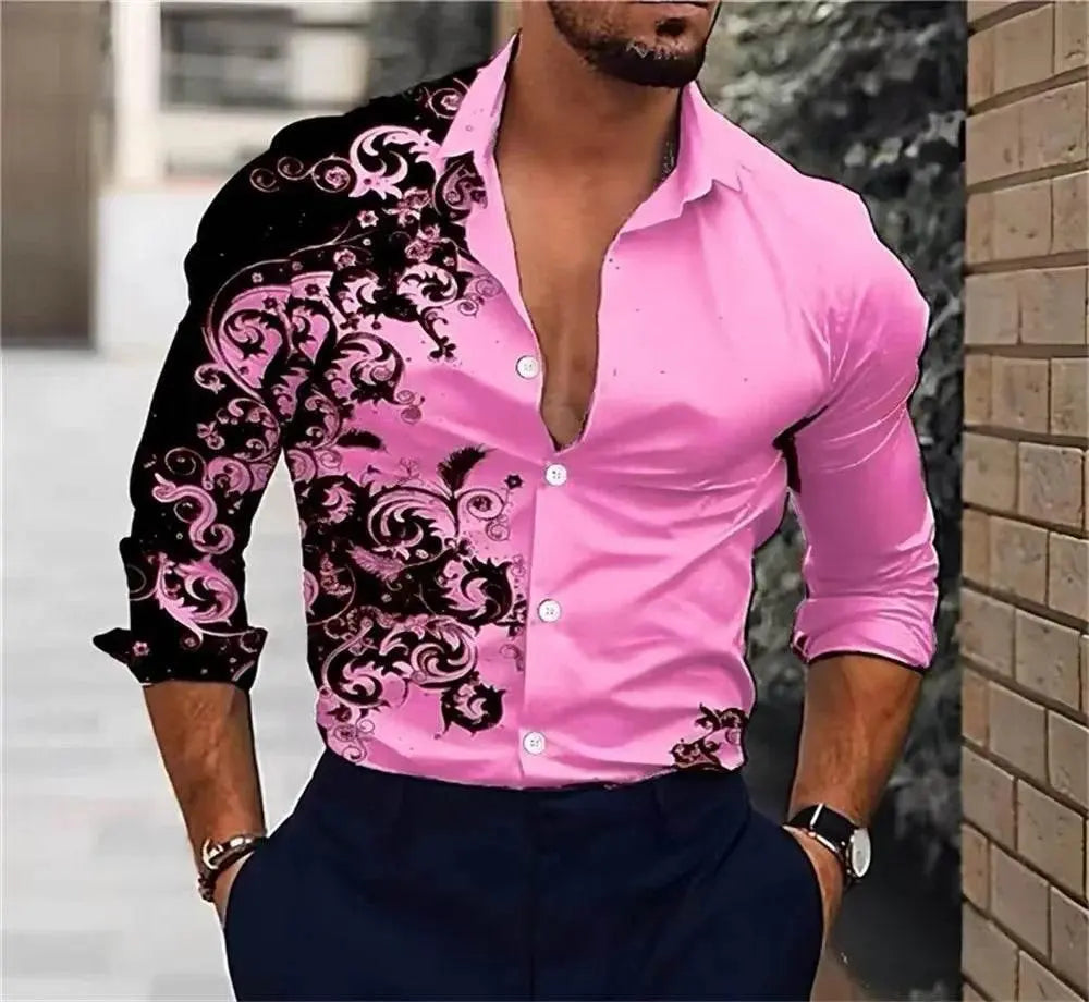 Men's Pink Fashion Shirt Hawaii Party New Men's Long Sleeve Button Collar Shirt Slimming Fashion Elegant Men's T-shirt 6XL. Men's Fashion Shirt . Men's Pink Fashion Shirt by Zopi / AliExpress