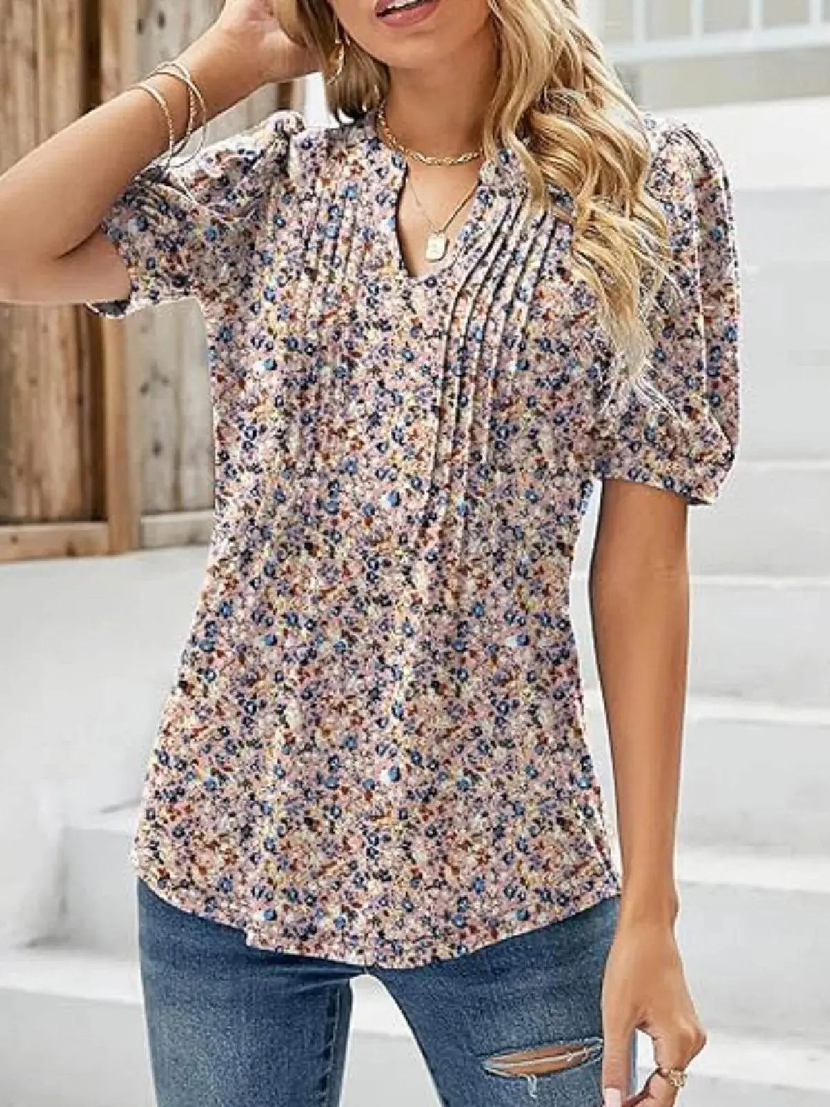 Summer V-Neck Puff Sleeve Tunic Tops for Women Women’s Apparel by Zopi / AliExpress