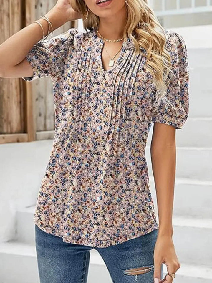 Summer V-Neck Puff Sleeve Tunic Tops for Women - GiFTiFY