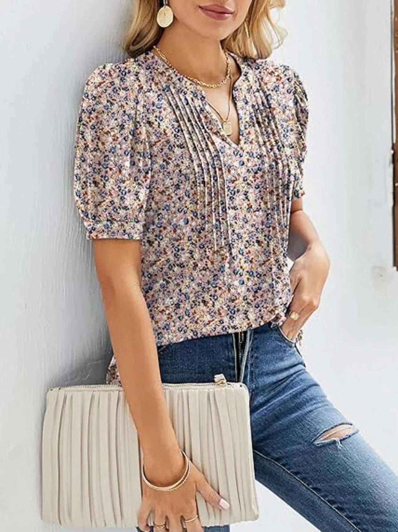 Summer V-Neck Puff Sleeve Tunic Tops for Women Women’s Apparel by Zopi / AliExpress