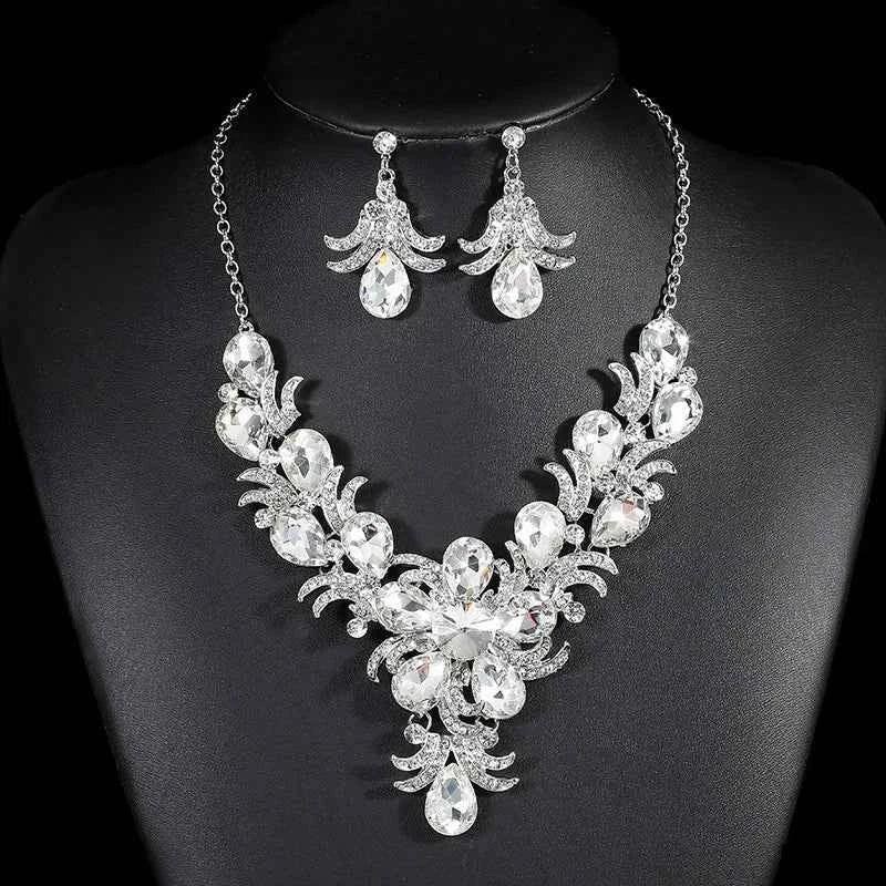 Luxury Purple Crystal Flower Jewelry Set for Women Rhinestone Stud Earrings & Necklace Wedding Party Accessory Bridal Gift by George Black